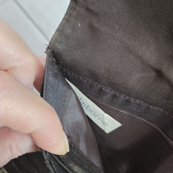 Liz Claiborne Brown Monogram Wristlet with Green and Pink Accents - Picture 8 of 13